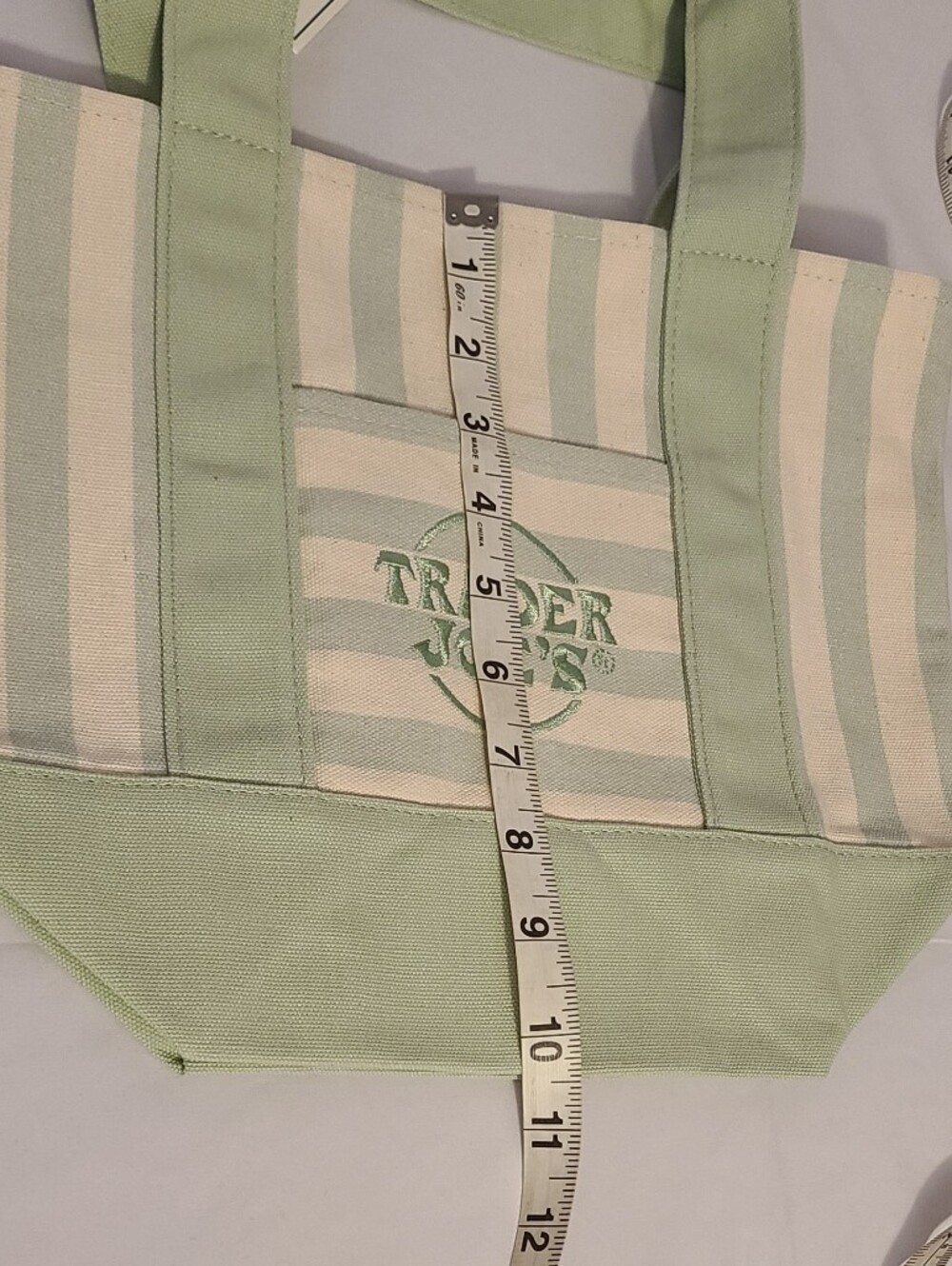 Trader Joe's Tan Striped Mini Canvas Tote Bag - Picture 7 of 9